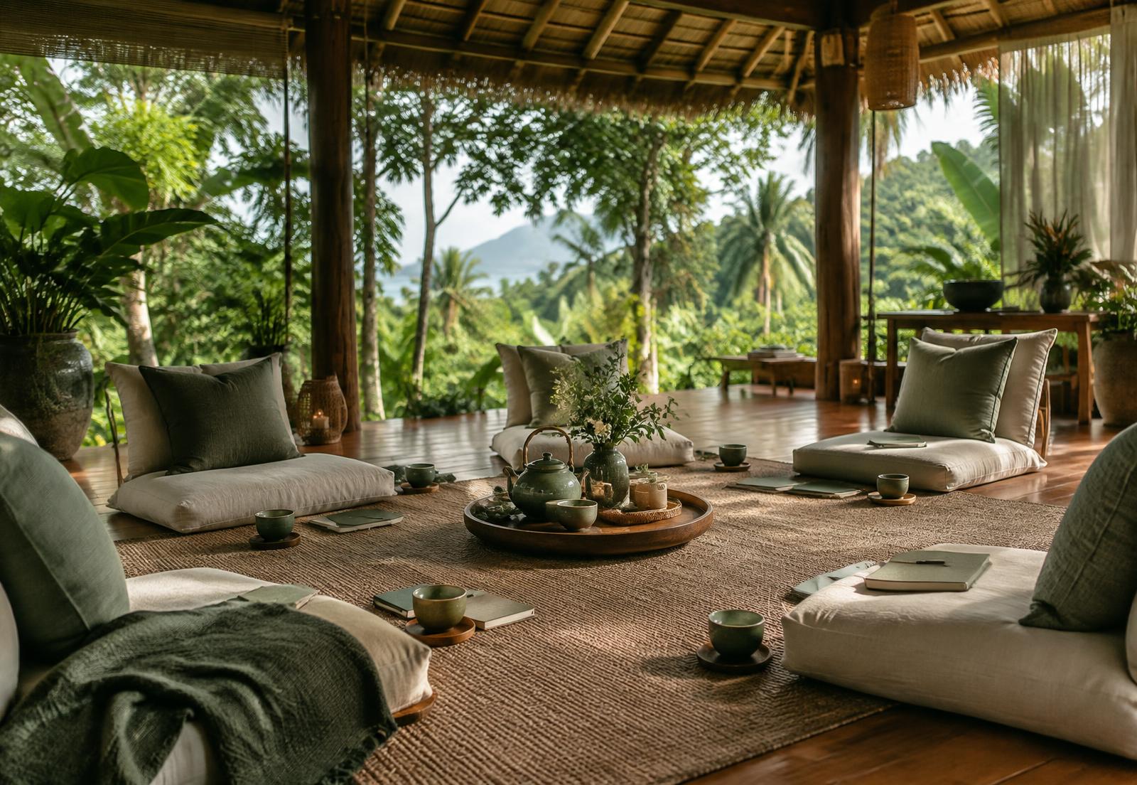 A calm tropical space prepared for reflection